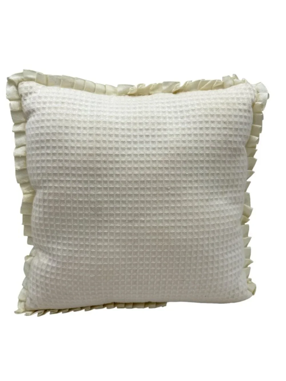 Ribbon Embroidered Throw Pillow Joy Floral Cat Ruffled Edge Cottagecore 9 In